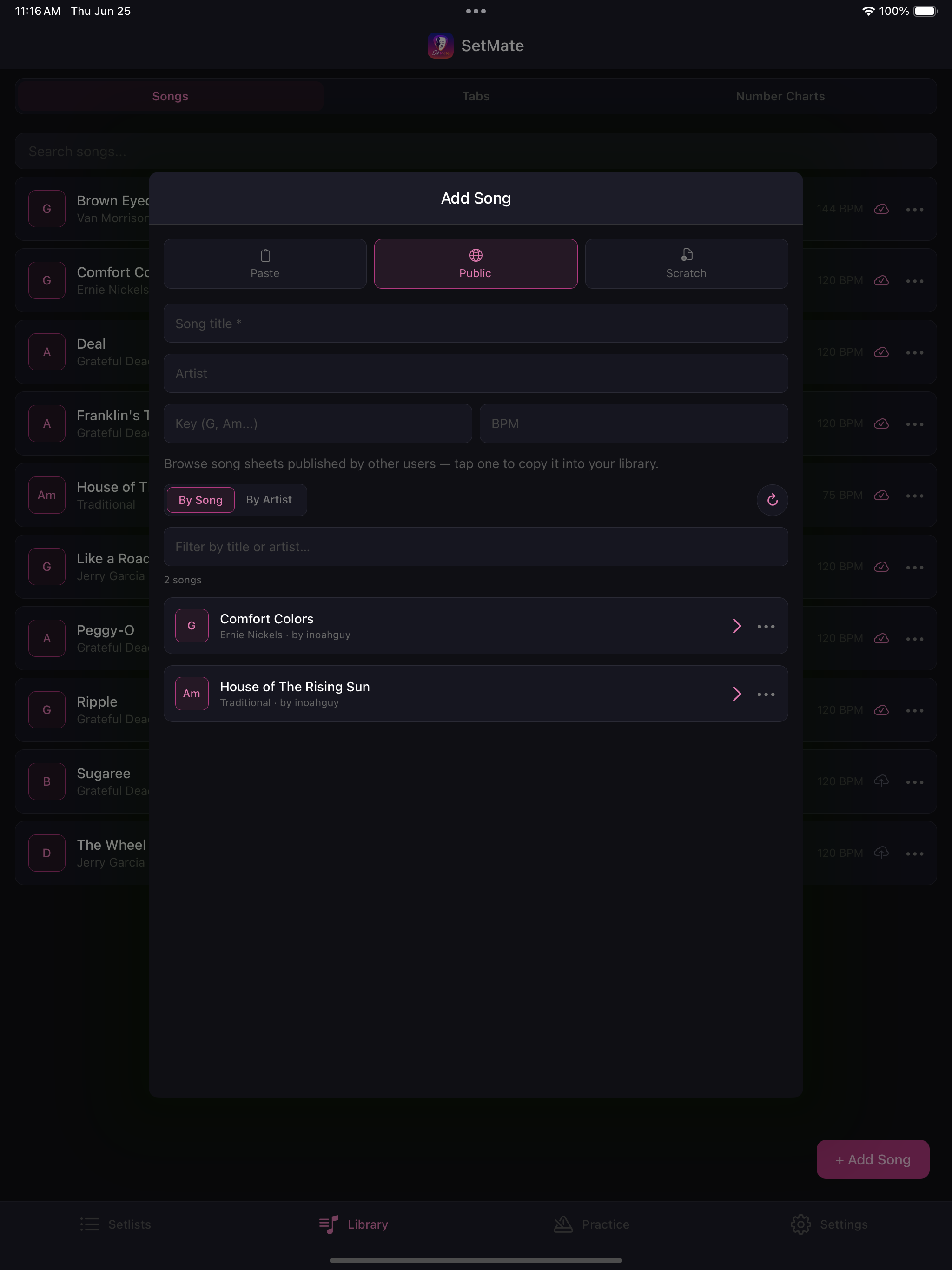 SetMate public community songsheets browser