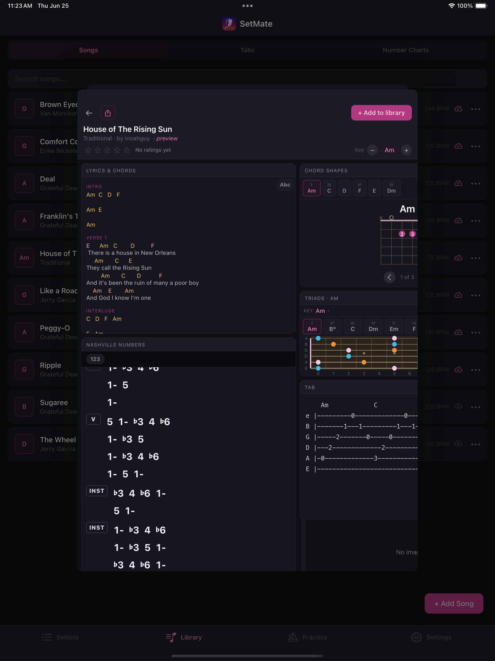 SetMate public songsheet preview — view a chart before adding it to your library