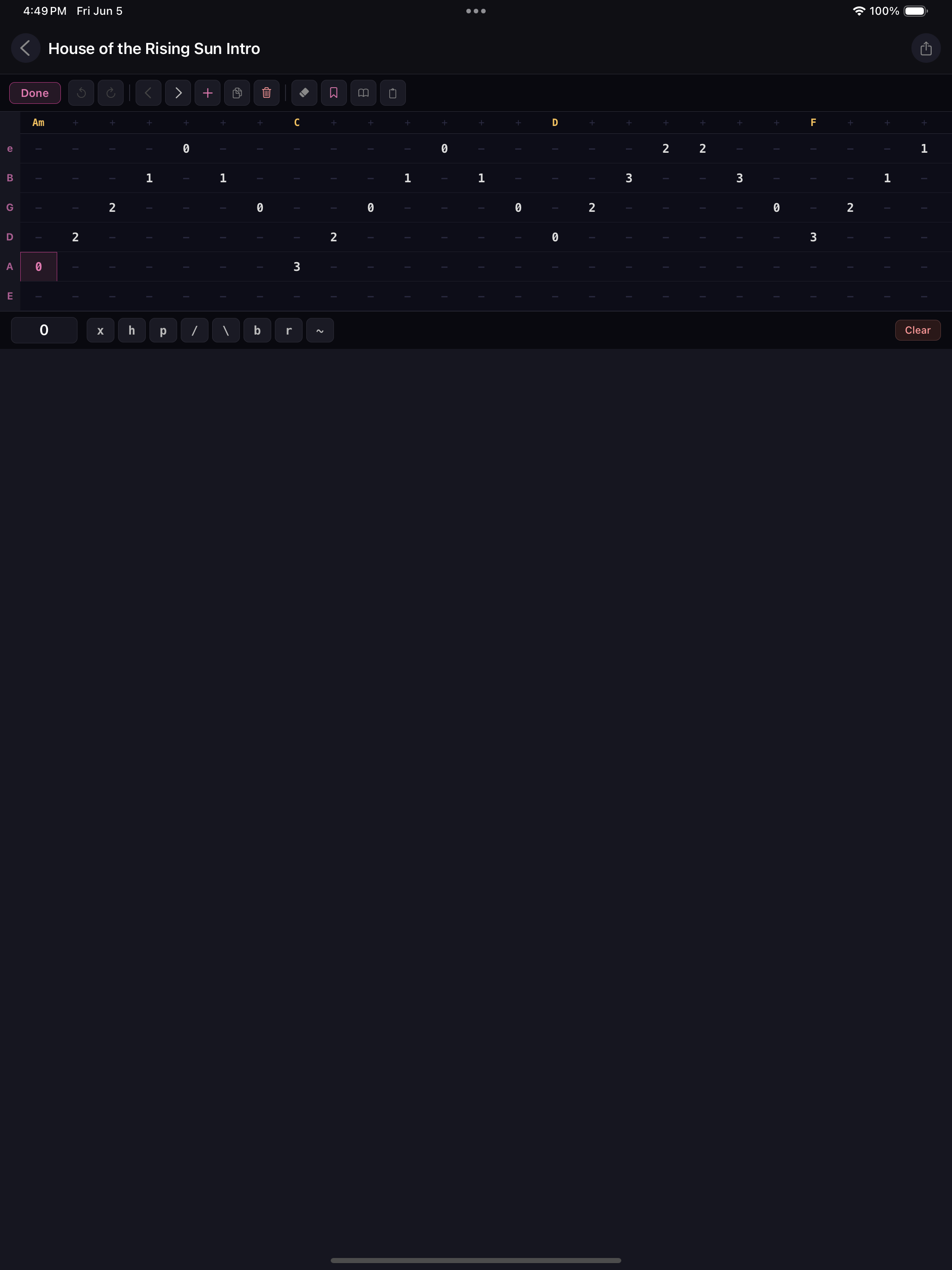 SetMate guitar tab editor with six-string grid and technique support